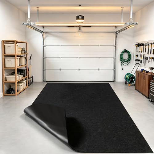 Garage Mats for Floor 17'x7'4" - Premium Felt & Rubber Oil Spill Drip Resistant Driveway Garage Protector, Trimmable Auto Trunk Liner, Parking Mats for Under SUV Sports Car, Black | Absorbs and Contain Water Grease, No Leakage - size: 17' x 7'4"-Smooth Bl