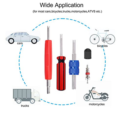 64PCS Tire Valve Stem Removal Tool Kit - 40PCS Tire Valve Cores, 20PCS Valve Stem Caps, 4-Way Valve Tool, Single and Dual Heads Valve Core Remover Tire Repair Tool - size: 64PCS