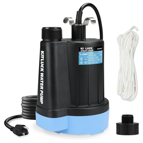 KITLUCK Submersible Water Pump, 1/2HP Thermoplastic Sump Pump, Portable Utility Pump with 10ft Cord, Hose Adapter, 2000GPH High Flow Water Removal for Swimming Pool, Garden Pond, Flood Basement, Tub - style: 1/2 Submersible Pump