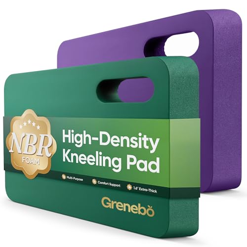 Grenebo 2-Pack Kneeling Pads, Extra Thick, 17.3 x 11 x 1.6 in, Green Purple | Soft NBR Foam Cushion for gardening kneeling pad use, Knee pad support for Gardening, Baby Bathing, Exercise and Work - color: Green Purple