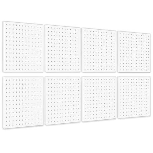 8Pcs Pegboard, Peg Board, Metal Pegboard Wall Organizer Panels Accessories, Mount Display Pegboard Kits for Walls Garage Craft Room Office Workshop, Easy Installation (White) - style: Metal pegboard-8pack