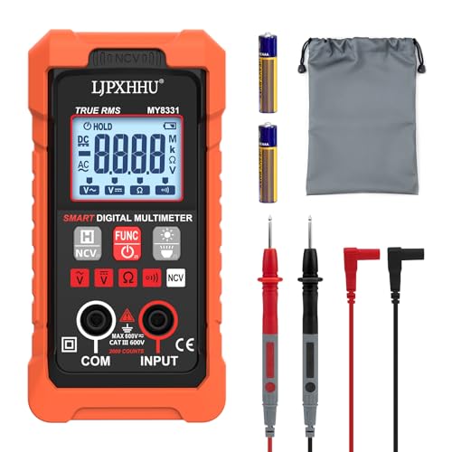 Digital Multimeter Volt Meter TRMS 4000 Counts Auto-Range NCV Voltage Multi Tester Smart Electrical Car Battery Voltmeter AC/DC Volt, Ohm Resistance, Continuity with Test Leads Large LED Backlight - color: Orange