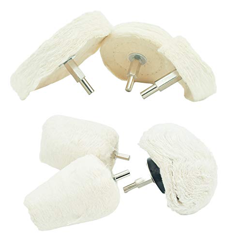 Buffing Polishing Wheel For Drill - White Polishing Wheel Cone/Column/Mushroom/T Shape 2/3/4 inch Wheel Grinding Head With 1/4'' Handle For Manifold/Aluminum/Stainless Steel/Chrome,6Pcs