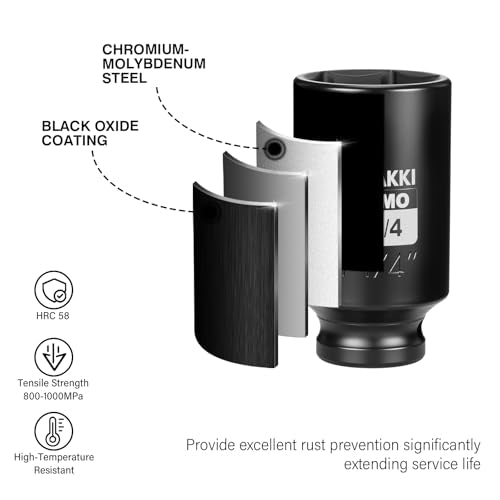 1/2" Drive 1-1/4" Deep 6 Pt CR-MO SAE Impact Socket for Axle Nuts - size: 1-1/4"in., style: 1/2" Drive Deep