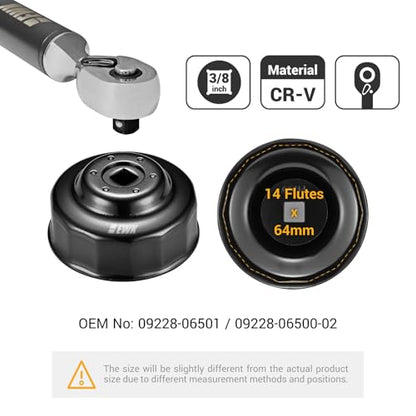 EWK 64mm 14 Flute Oil Filter Socket Wrench, Chrome Vanadium Steel with 3/8" Drive, Oil Change Tool Compatible for Toyota, Lexus, Scion
