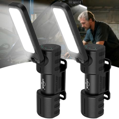 2 Pcs Rechargeable 5000lm LED Work Light BBQ Grilling Accessories with Magnetic Base, 180° Rotate Mechanic Grill Light for Car Repair, Emergency, Camping, Outdoor & Mechanics Tools