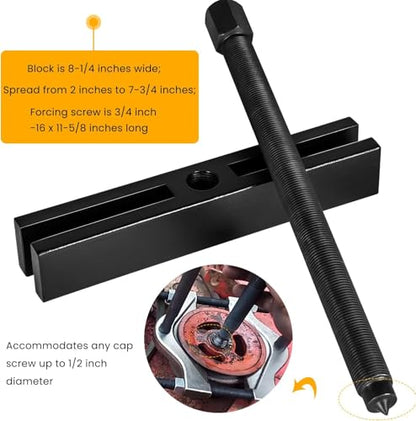 Bonbo 522 Large Gear Puller + 7393 Gear & Pulley Puller + 8056 Shaft Protector Set, 3-in-1 Master Removal Tool Kit for Timing Gears, Fan Pulleys & Harmonic Balancers, 8-Piece Heavy Duty Set