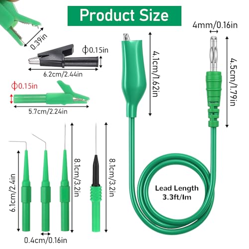 33PCS Back Probe Kit, Banana Plug to Copper Alligator Clip Test Leads Set with Wire Piercing Probes, 4mm Banana Plug Adapter for Automotive Diagnostic, Car Repairing