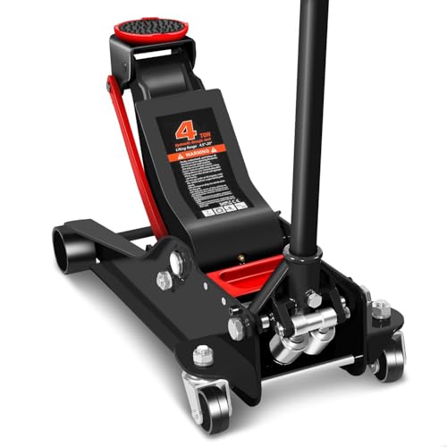 PM PERFORMOTOR Low Profile Hydraulic Trolley Service/Floor Jack, 4 Ton (8000 lbs) Capacity, Lifting Range 4.5"-20", Black, PM-TOL-FJ40-BK - color: Black