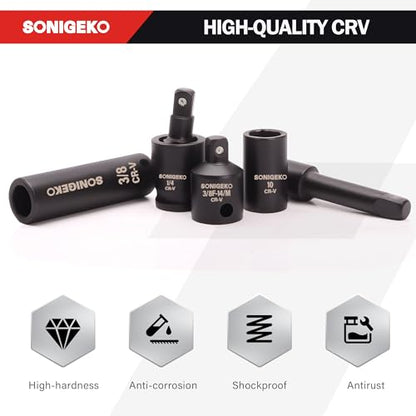 55-Piece 1/4" Drive Impact Socket Set, 6-Point deep & standard SAE/Metric(5/32"-9/16", 4-15mm), CR-V steel. Includes 2",4",6" Extension Bars, Universal Joint & Adapter,Ratchet Handle - size: 55 PCS, 1/4" Socket Set, Metric & SAE