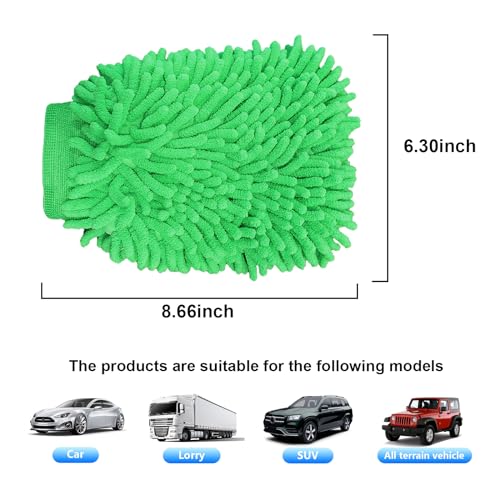 Ziciner Premium Microfiber Wash Mitt, Soft Scratch-Free Double-Sided Chenille Washing Gloves Perfect for Car Washing and Detailing (Green, Large) - color: Green
