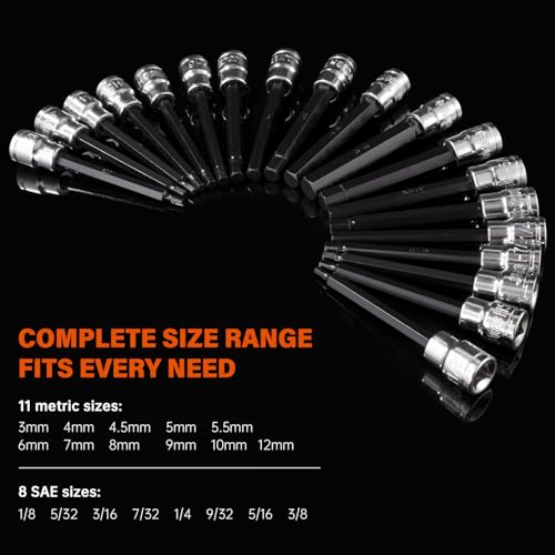 19-Piece 3/8" Drive Impact Hex Bit Socket Set - size: 19 pieces 3/8" Long