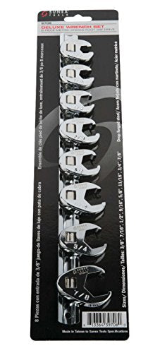 SUNEX TOOLS 9708 3/8-Inch Drive Fractional Crowfoot Flare Nut Wrench Set, 3/8-Inch - 7/8-Inch, Fully Polished, 8-Piece