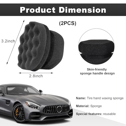 Wevdn 2PCS Tire Shine Applicator, Durable & Reusable Hex Grip Tire Dressing Sponge Foam Detailing Pad, Washable Round Shape Wheel Tire Shine Car Cleaning Sponge, Car Accessories (Black-Small) - color: Black-small