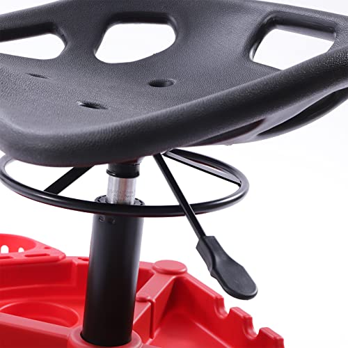 330LBS Capacit Rolling Garage Stool,Adjustable Height Rolling Garage Stool with Tool Tray 360-Degree Swivel Mechanic Stool Seat for Workshop Auto Repair Shop.