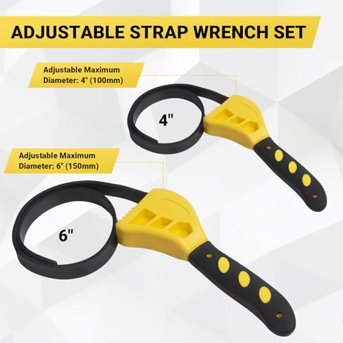 KONON Strap Wrench Set Adjustable Rubber Belt Wrench for Oil Filter Wrench Set, Jar Opener, Shower Head, Water Filter, 4" (Small) & 6"(Large), 2-pack