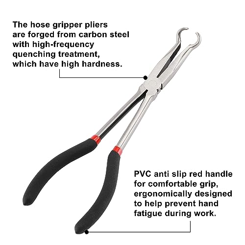 CASOMAN 3Pcs 11" Hose Gripper Plier Set, Black & Red, 5/16-Inch, 1/2-Inch, 3/4-Inch Dia, Offset Spark Plug Boot Removal Pliers Serrated Jaws for Hard to Reach Narrow Spaces - style: 3PCS
