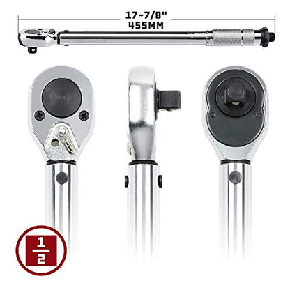 Powerbuilt Micrometer Torque Wrench, 1/2-Inch Drive, Reversible Ratchet Clicks, Lockable, 30 to 150 Foot Pound Range - 644999 - size: 1/2 in.