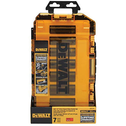 DEWALT DWMT74736 Tough Box 7PC SAE 1/2 Deep Drive Impact Socket Set - size: One Size, style: SAE