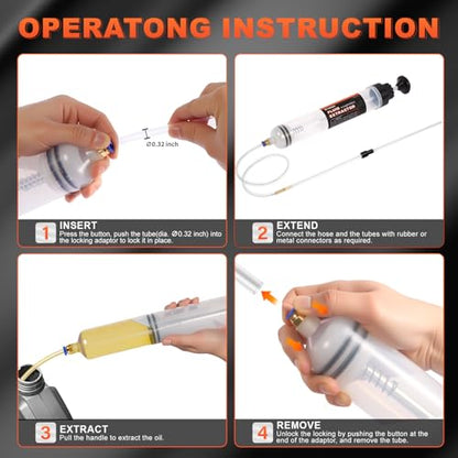 H-veenjor 500 CC Automotive Fluid Extractor Pump, Oil Change Syringe with Extra 32" Soft Hose & Two 9" Tubes, Manual Extraction and Fill Pump, Fluid Oil Change Evacuator with Powerful Suction (500 CC) - size: 500 CC