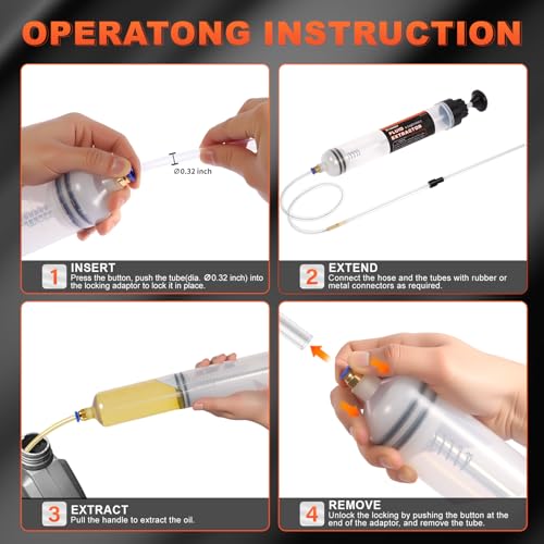 H-veenjor 500 CC Oil Change Syringe with Extra 32" Soft Hose & Two 9" Tubes | H-veenjor Automotive Fluid Extractor Pump,Manual Extraction and Fill Pump, Fluid Oil Change Evacuator with Powerful Suction - size: 500 CC