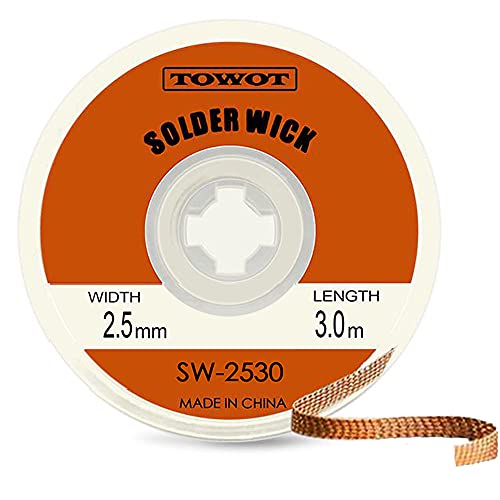 TOWOT Solder Wick Braid With Flux No-Clean Electronic, Desoldering Wick Braid Remover.Desolder Soldering Kit 2.5mm W 0.10'' L 9.8'(3Pcs) - style: 3 PCS - W 0.10'' L 9.8'