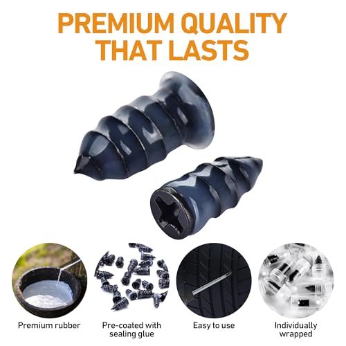40 PCS Tire Repair Rubber Nails Kit with 2 Tubes of Black Tire Sealant Glue, 2026 New Screw in Tire Plugs Kit, Fast Self-Service Tire Repair Screws Kit for Car Motorcycle Truck Tractor Puncture Repair