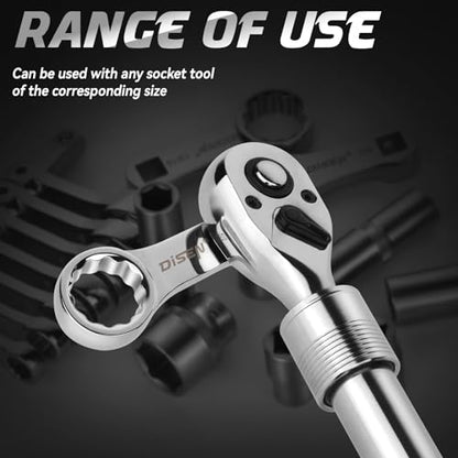 DISEN 3PCS Extendable Ratchet Wrench Set,1/4" 3/8" 1/2" Drive 72-Tooth, Quick-Release, Reversible Drive Socket Wrenches,Soft Grip Handle with Storage Tray - size: 1/4''+3/8''+1/2'' Set, style: 72T Extendable Ratchet