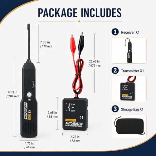 Lumeen Automotive Wire Tracer and Short Circuit Finder, 6-42V DC Circuit Tester, Cable Tracker & Voltage Detector with Receiver, Transmitter, Flexible Probe and Carry Case
