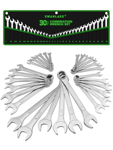 30-Piece Combination Wrench Set, Metric (6mm-24mm) & SAE (1''-1/4"), Standard Spanner Wrench Set, Mechanic Tool Sets with Rolling Pouch, Open End Wrenches for Household, Garage, Workshop, Auto Repairs - style: 30PCS Metric&SAE