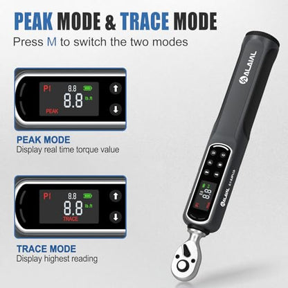 1/4 Drive Digital Torque Wrench, 0.1-8.8 Ft.Lb/0.2-12 Nm Drive Dual Direction Rachet Torque Wrench with Vibration, Buzzer and LED Alert, Electronic Torque Wrench for Bike Motorcycle Car Repair - size: 0.1-8.8 Ft.Lb/0.2-12 Nm-1/4"