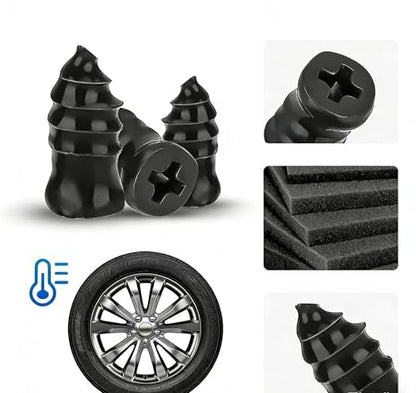 Roadside Emergency Tire Repair kit - 60pcs Tire Repair Screws, Easy Screw in Tire Plugs for Car Bycicle, No-Removal Rubber Tire Plug Screws Kit for Tubeless - Screwdriver, Pliers & Storage Case