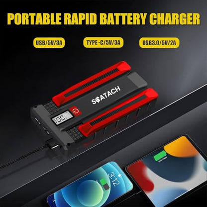 Scatach 4000A Car Battery Jump Starter, 12V Jump Starter Battery Pack (up to 10.0L Gasoline and 8.0L Diesel Engine), Portable Jump Box with Jumper Cable, LED Display, LED Light - color: red