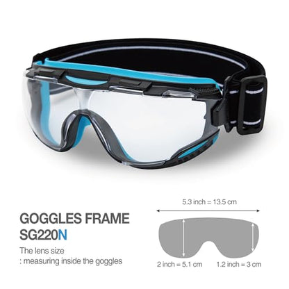DEX FIT Safety Goggles SG220, Wide-Vision Lab & Chemical Splash Eye Protection, Anti-Fog & Scratch Resistant, Soft Seal, Z87.1 Approved; Black/Blue, Clear Lens, 30mm Strap, 1 PC - color: Black/Blue - Clear - 30mm