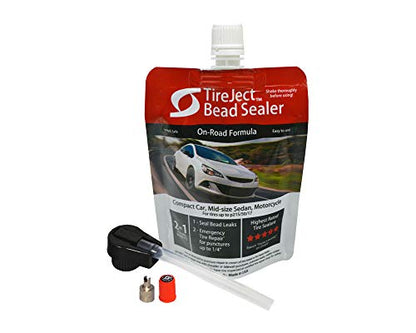 TireJect Automotive Compact Car 2-in-1 Tire Sealant & Bead Sealer Kit for tire Repair of leaks and punctures - size: Compact Car, Mid-size Sedan