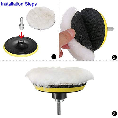 HIFROM 5"/125mm Polishing Buffing Pad Auto Car Drill Polisher Buffer Sponge Pads Set M14 Drill Adapter Replacement for Shank, Car Foam Drill Polishing Pad Kit (Set of 16) - size: 5-Inch