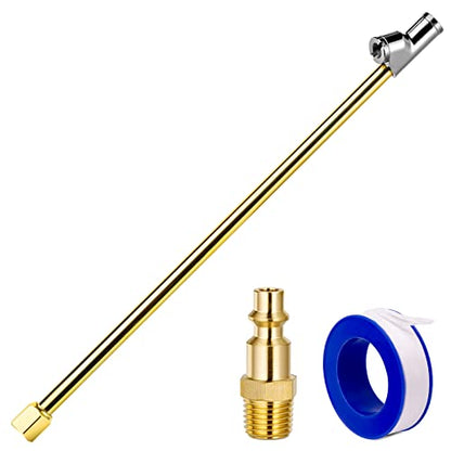LUMITECO 2-Way Connection 13.8" Extended Air Chuck Set, 1/4 in FNPT Straight Foot Dual Head Tire Inflate Chuck with Standard Brass Quick Plug, Tire Air Compressor Fill Kit for Truck RV Dually Tires - size: 14'' - Solid Brass