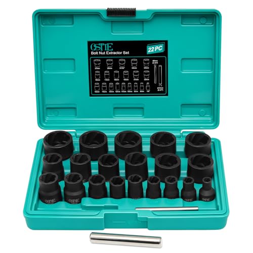 22Pcs Bolt Nut Extractor Set Metric 8-27mm, 1/2" & 3/8" Drive Impact Cr-Mo Steel Lug Nut Remover Socket, Wheel Lock Removal Kit for Damaged, Stripped, Frozen, Nuts & Screws - size: 22 Piece