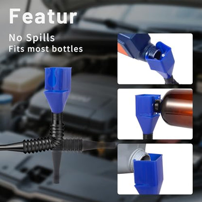 Premium Flexible Oil Funnel for Automotive Use - 5Pack Leakproof Plastic Funnel with Hose for Easy Oil Changes, Small Funnels Kit | Durable and Versatile Design for Cars, Trucks, and DIY Mechanics - color: A3