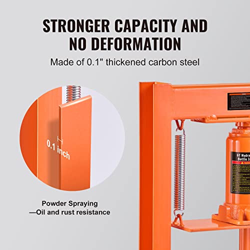 VEVOR Hydraulic 6 Ton H-Frame Garage Floor Adjustable Shop Press with Plates, 6T, Orange - size: 6T