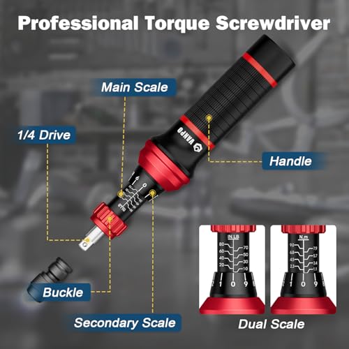 VANPO Torque Screwdriver Set 10-80 In-lb, 99-Piece Torque Driver Kit | with T-Bar & 1/4" Quick-Change Adapter, Precision Adjustable for Scope Mounting, Electronics Repair, Bicycle Maintenance - size: 10-80 inlb