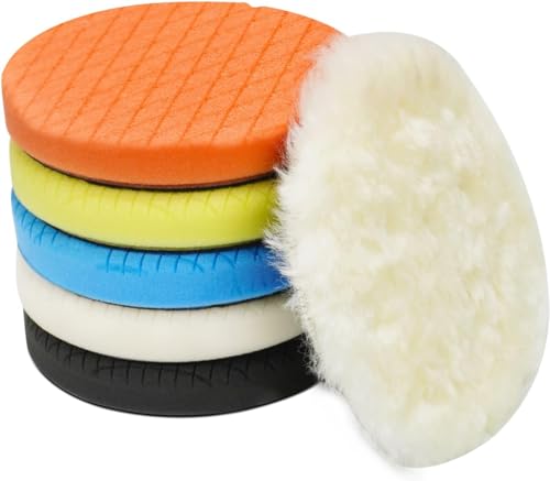 Autolock 5" Buffing Polishing Pads, 6Pcs 140mm Face for 5Inch Backing Plate | Compound Buffing Sponge and Woolen Pads Cutting Polishing Pad Kit for Car Buffer Polisher, Polishing and Waxing - size: 5.5 Inch