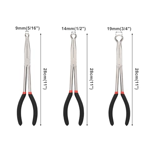 CASOMAN 6PCS 11" Extra Long Pliers Set, Include Extra Long Needle Nose Pliers Set (1"Long Nose Plier, 90°&45° Bent Nose Pliers) & Non-slip Hose Gripper Plier Set(5/16", 1/2", 3/4" Dia) - style: 6PCS