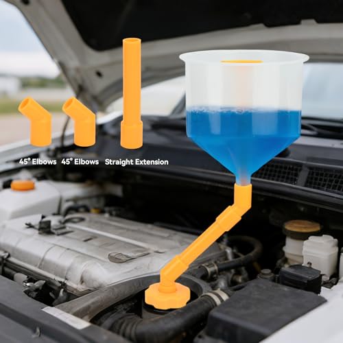 No-Spill 15-Piece Coolant Funnel Kit with Radiator Adapters, Extensions, Fluid Stopper for Hard-to-Reach Radiators, Professional Auto Maintenance Tool Set