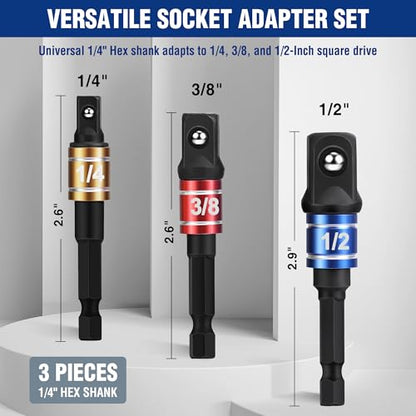 WORKPRO Impact Grade Socket Adapter Set, 1/4", 3/8", & 1/2" Drive, Extension Driver Bit With Holder, for Power Drill to High Torque Impact Wrench - style: 3PCS