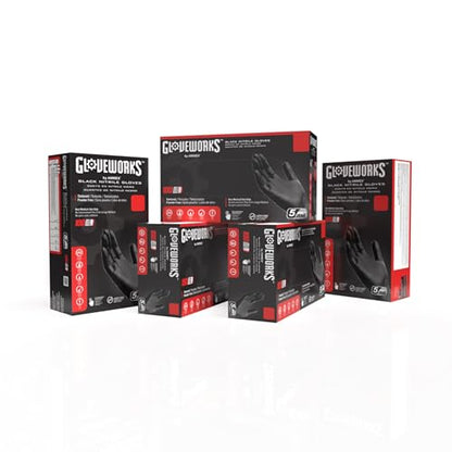 GLOVEWORKS Nitrile Gloves Disposable Latex Free 5 mil Black for Cleaning | Ideal for Cooking Food Prep Business and Household Use, Bulk Purchasing Options, Suitable for Extended Duration Use - size: Medium, style: 5 Boxes of 100