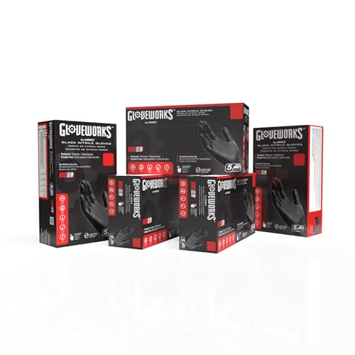 GLOVEWORKS Nitrile Gloves Disposable Latex Free 5 mil Black for Cleaning | Ideal for Cooking Food Prep Business and Household Use, Bulk Purchasing Options, Suitable for Extended Duration Use - size: Medium, style: 5 Boxes of 100