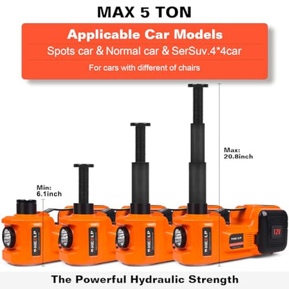 3-in-1 Electric Hydraulic Car Jack Kit – The Ultimate CarJack Electric for Effortless Tire Changing, Robust 5 Ton 12V Jack with LED & Impact Wrench, Designed for Cars, SUVs, and Trucks - size: LED 5T