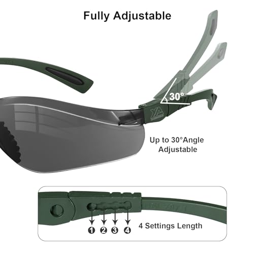 xaegistac Shooting Glasses Anti Fog -Shooting Range Eye Protection | Adjustable Safety Glasses with Z87.1 Certificated Impact Reistance - color: Army Green Frame Gray Lens