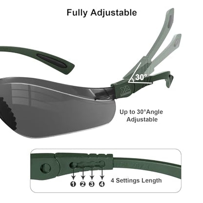 xaegistac Shooting Glasses Anti Fog -Shooting Range Eye Protection | Adjustable Safety Glasses with Z87.1 Certificated Impact Reistance - color: Army Green Frame Gray Lens